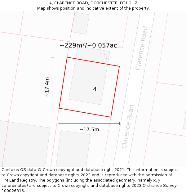 4, CLARENCE ROAD, DORCHESTER, DT1 2HZ: Plot and title map