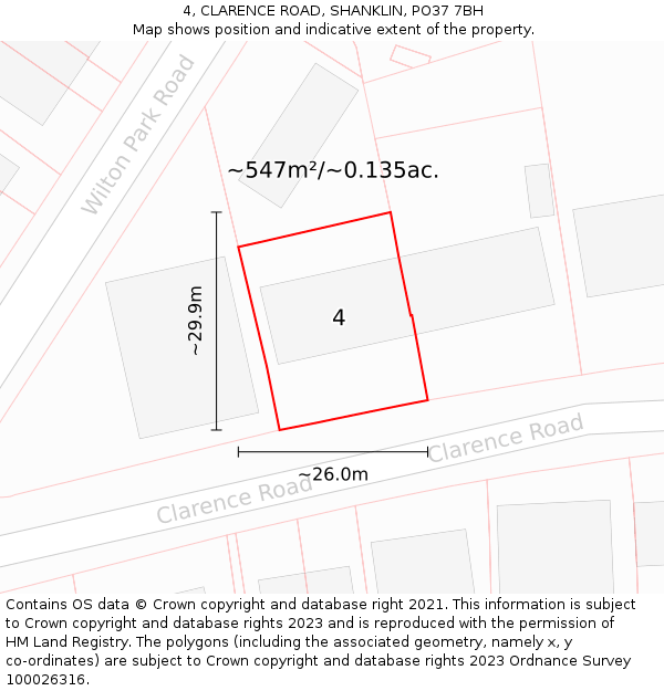 4, CLARENCE ROAD, SHANKLIN, PO37 7BH: Plot and title map