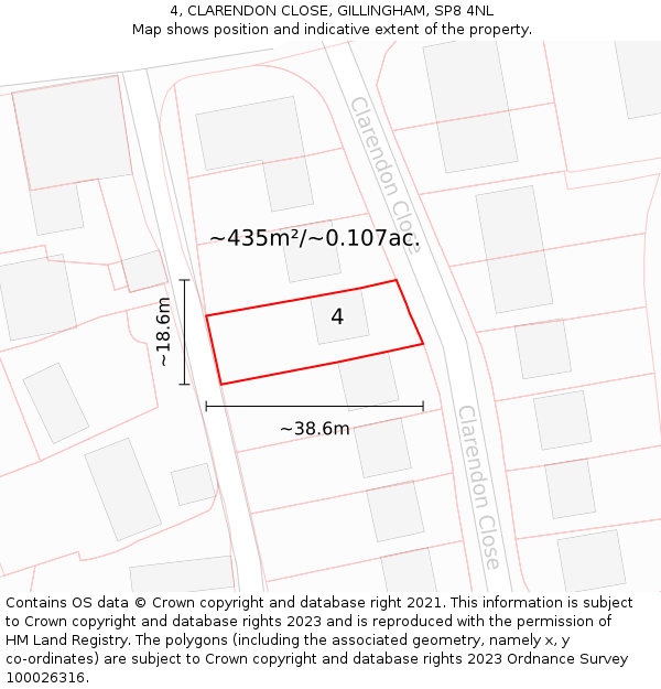 4, CLARENDON CLOSE, GILLINGHAM, SP8 4NL: Plot and title map