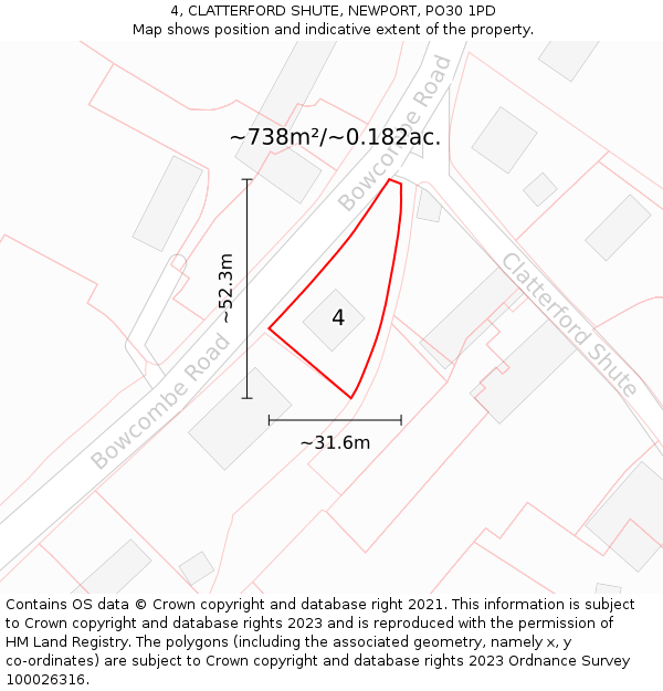4, CLATTERFORD SHUTE, NEWPORT, PO30 1PD: Plot and title map