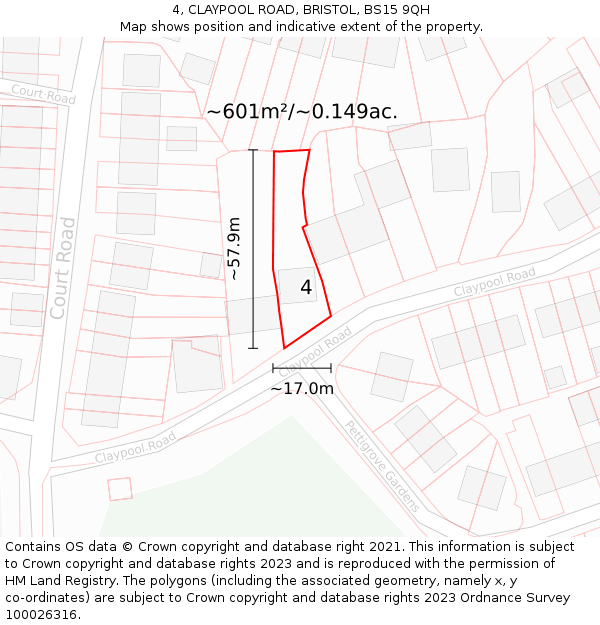 4, CLAYPOOL ROAD, BRISTOL, BS15 9QH: Plot and title map