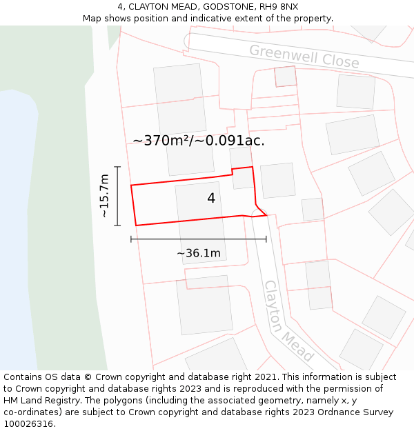 4, CLAYTON MEAD, GODSTONE, RH9 8NX: Plot and title map