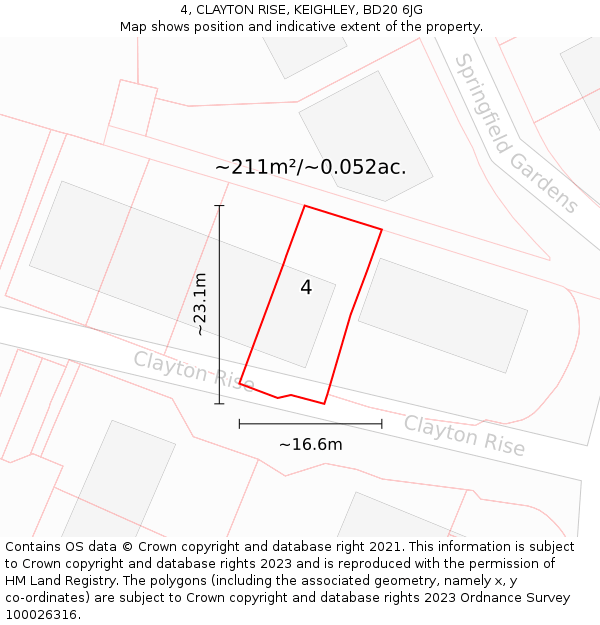 4, CLAYTON RISE, KEIGHLEY, BD20 6JG: Plot and title map