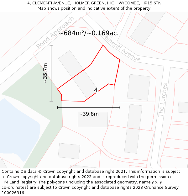 4, CLEMENTI AVENUE, HOLMER GREEN, HIGH WYCOMBE, HP15 6TN: Plot and title map