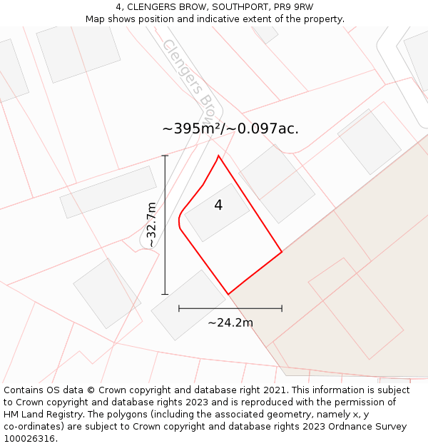 4, CLENGERS BROW, SOUTHPORT, PR9 9RW: Plot and title map