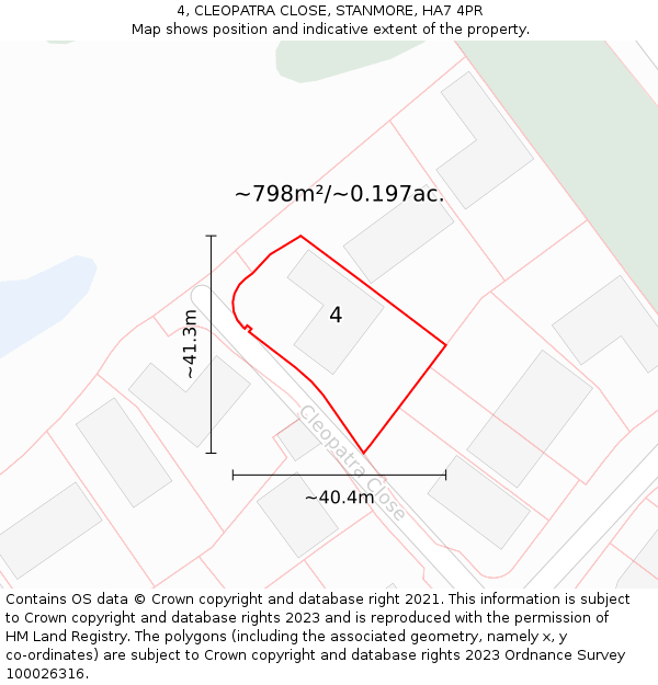 4, CLEOPATRA CLOSE, STANMORE, HA7 4PR: Plot and title map