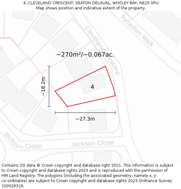 4, CLEVELAND CRESCENT, SEATON DELAVAL, WHITLEY BAY, NE25 0PU: Plot and title map