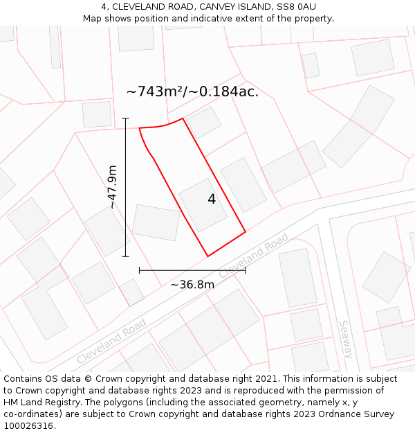 4, CLEVELAND ROAD, CANVEY ISLAND, SS8 0AU: Plot and title map