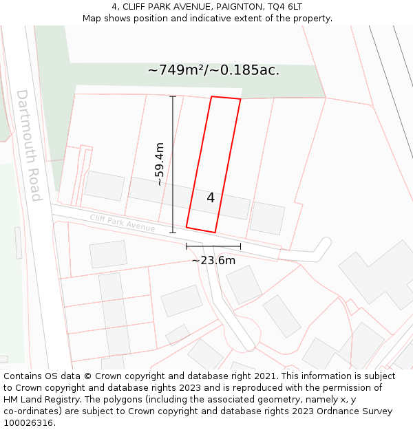 4, CLIFF PARK AVENUE, PAIGNTON, TQ4 6LT: Plot and title map