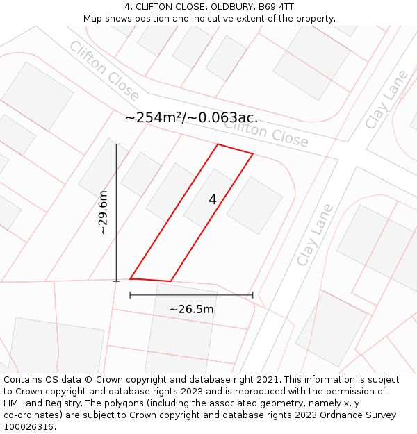 4, CLIFTON CLOSE, OLDBURY, B69 4TT: Plot and title map