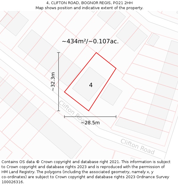 4, CLIFTON ROAD, BOGNOR REGIS, PO21 2HH: Plot and title map