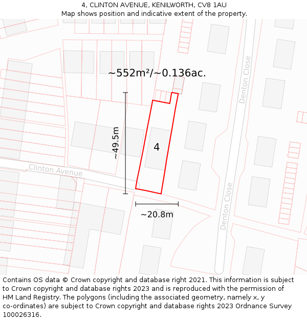 4, CLINTON AVENUE, KENILWORTH, CV8 1AU: Plot and title map