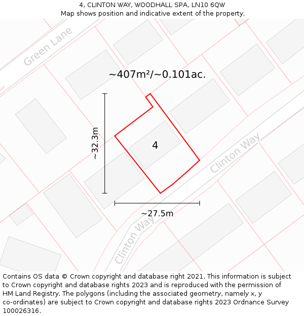 4, CLINTON WAY, WOODHALL SPA, LN10 6QW: Plot and title map