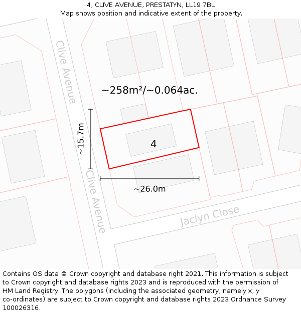 4, CLIVE AVENUE, PRESTATYN, LL19 7BL: Plot and title map