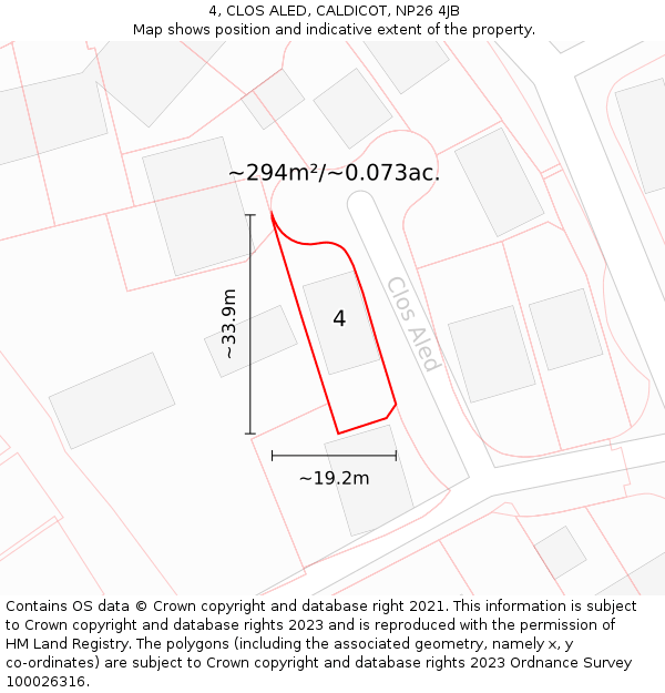 4, CLOS ALED, CALDICOT, NP26 4JB: Plot and title map