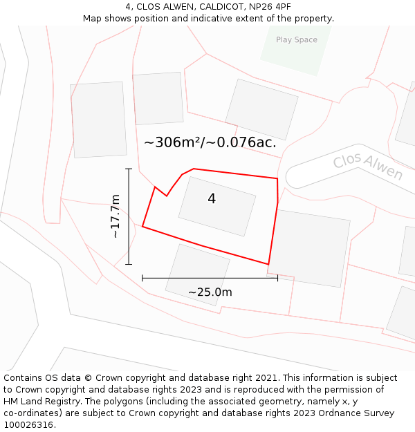 4, CLOS ALWEN, CALDICOT, NP26 4PF: Plot and title map