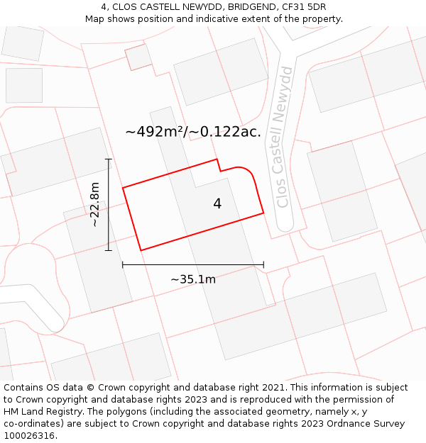 4, CLOS CASTELL NEWYDD, BRIDGEND, CF31 5DR: Plot and title map