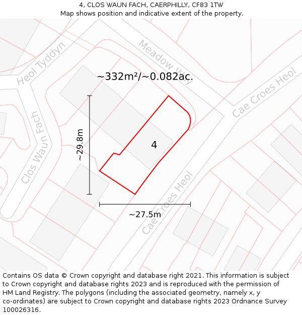 4, CLOS WAUN FACH, CAERPHILLY, CF83 1TW: Plot and title map