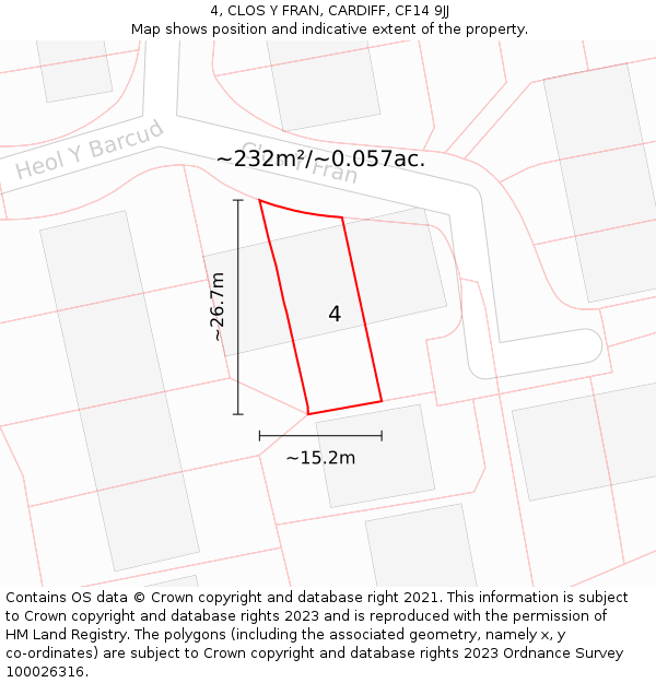 4, CLOS Y FRAN, CARDIFF, CF14 9JJ: Plot and title map