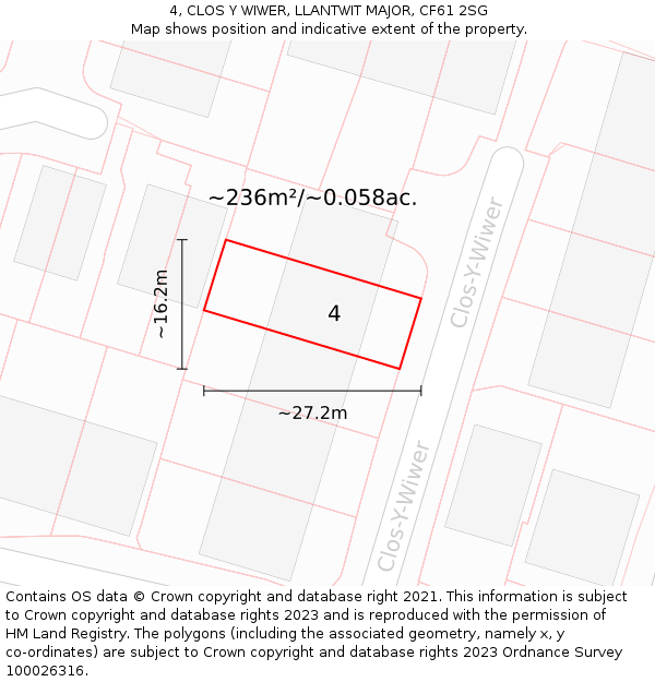 4, CLOS Y WIWER, LLANTWIT MAJOR, CF61 2SG: Plot and title map