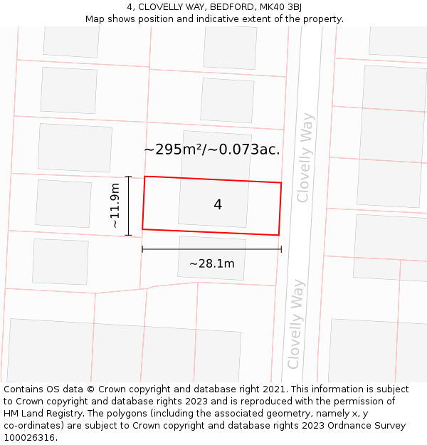 4, CLOVELLY WAY, BEDFORD, MK40 3BJ: Plot and title map