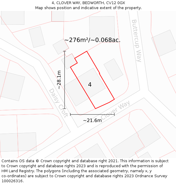 4, CLOVER WAY, BEDWORTH, CV12 0GX: Plot and title map