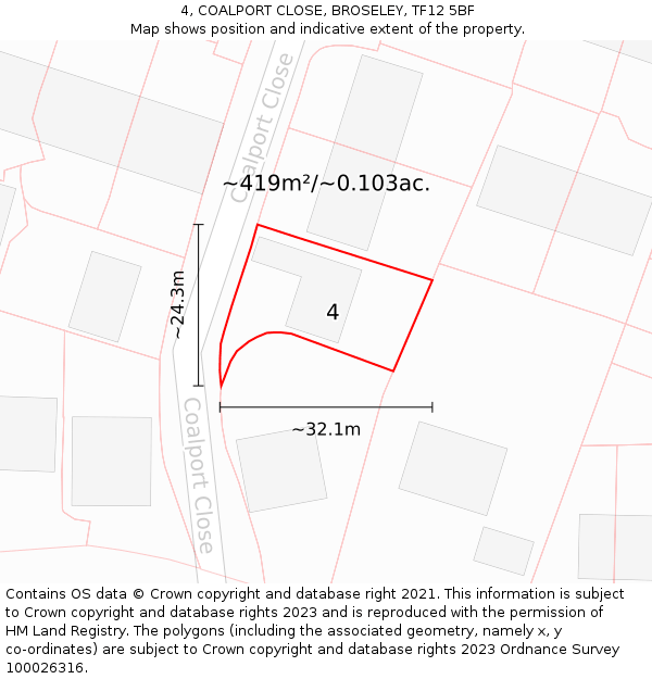 4, COALPORT CLOSE, BROSELEY, TF12 5BF: Plot and title map