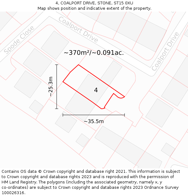 4, COALPORT DRIVE, STONE, ST15 0XU: Plot and title map