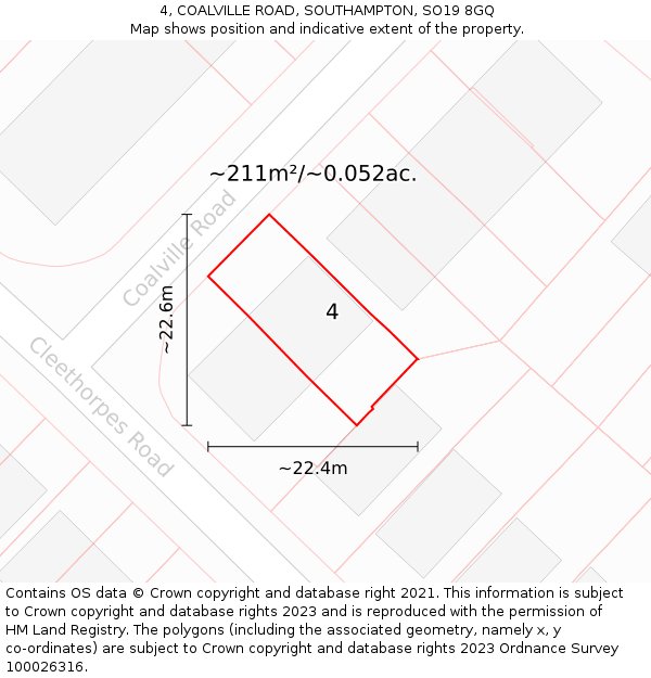 4, COALVILLE ROAD, SOUTHAMPTON, SO19 8GQ: Plot and title map