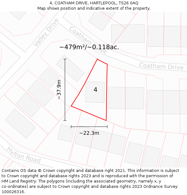 4, COATHAM DRIVE, HARTLEPOOL, TS26 0AQ: Plot and title map