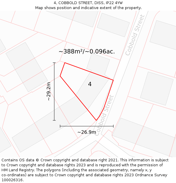 4, COBBOLD STREET, DISS, IP22 4YW: Plot and title map