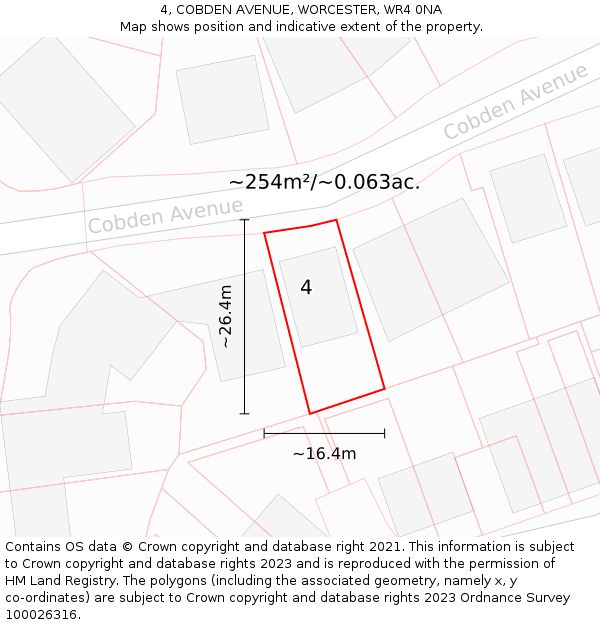 4, COBDEN AVENUE, WORCESTER, WR4 0NA: Plot and title map
