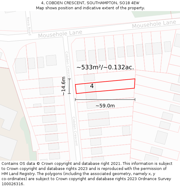 4, COBDEN CRESCENT, SOUTHAMPTON, SO18 4EW: Plot and title map