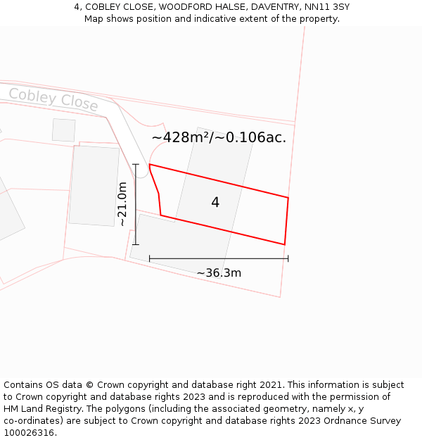 4, COBLEY CLOSE, WOODFORD HALSE, DAVENTRY, NN11 3SY: Plot and title map