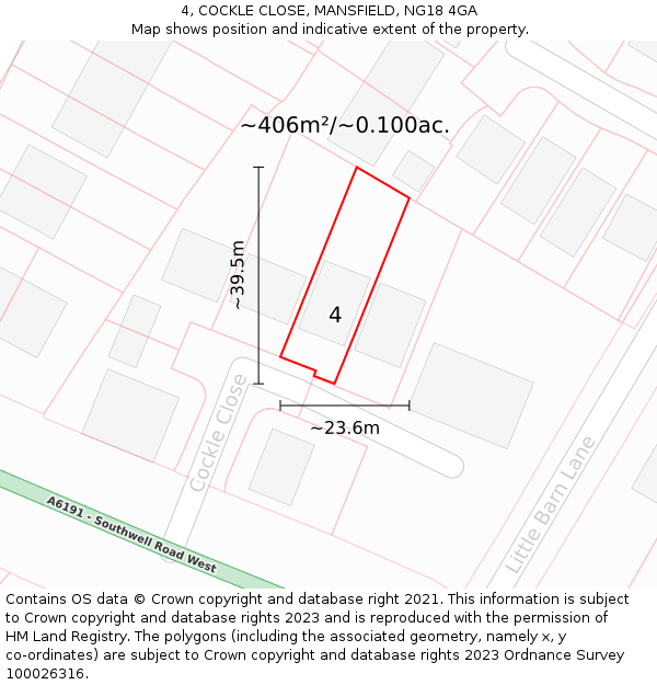 4, COCKLE CLOSE, MANSFIELD, NG18 4GA: Plot and title map