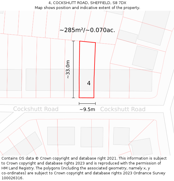 4, COCKSHUTT ROAD, SHEFFIELD, S8 7DX: Plot and title map