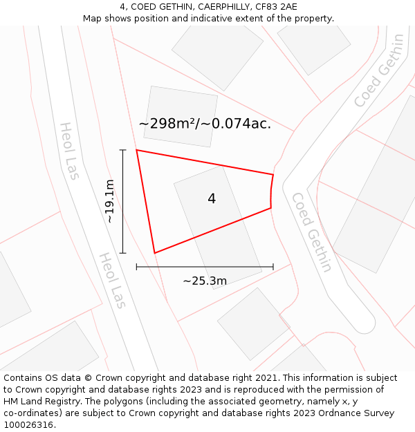 4, COED GETHIN, CAERPHILLY, CF83 2AE: Plot and title map