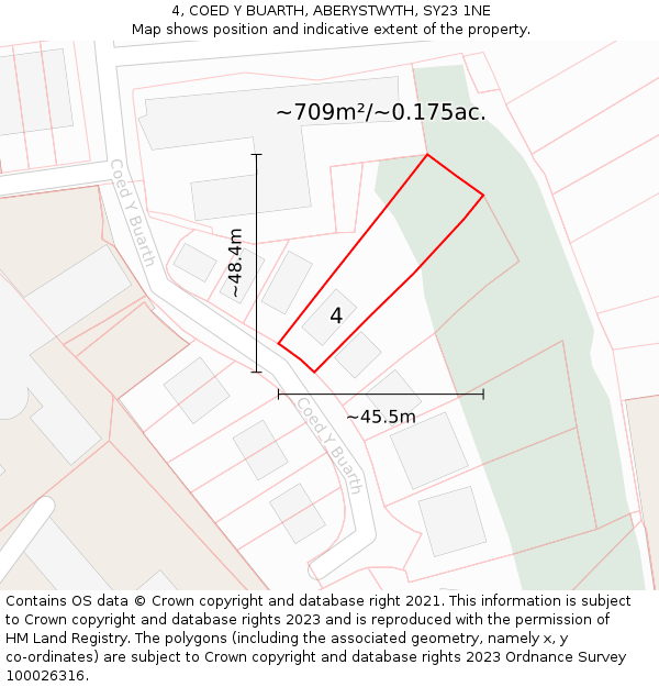 4, COED Y BUARTH, ABERYSTWYTH, SY23 1NE: Plot and title map