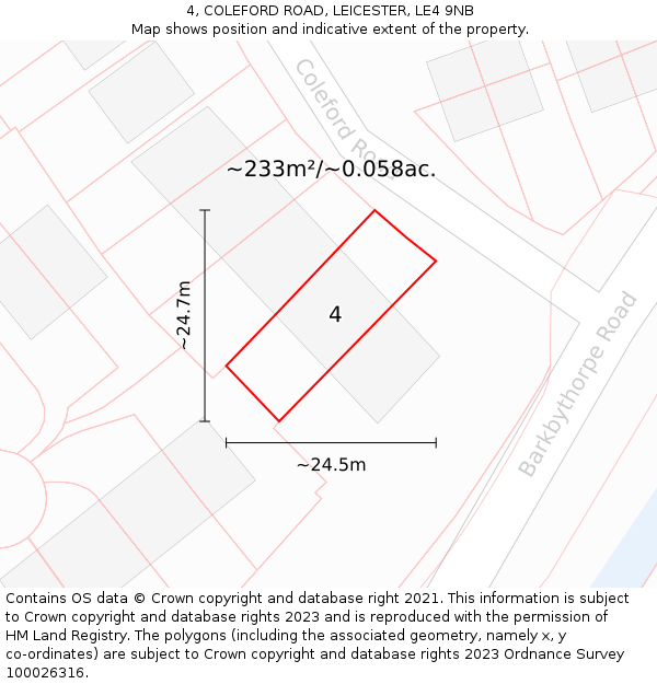 4, COLEFORD ROAD, LEICESTER, LE4 9NB: Plot and title map