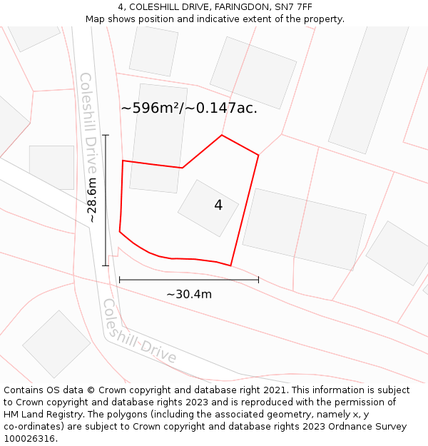 4, COLESHILL DRIVE, FARINGDON, SN7 7FF: Plot and title map