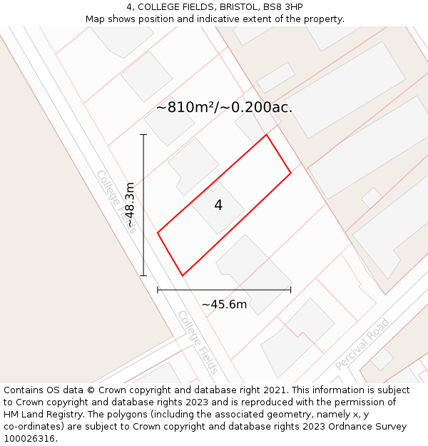 4, COLLEGE FIELDS, BRISTOL, BS8 3HP: Plot and title map