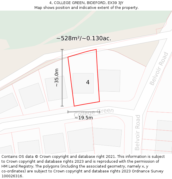 4, COLLEGE GREEN, BIDEFORD, EX39 3JY: Plot and title map