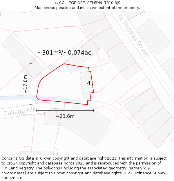 4, COLLEGE OPE, PENRYN, TR10 8JS: Plot and title map