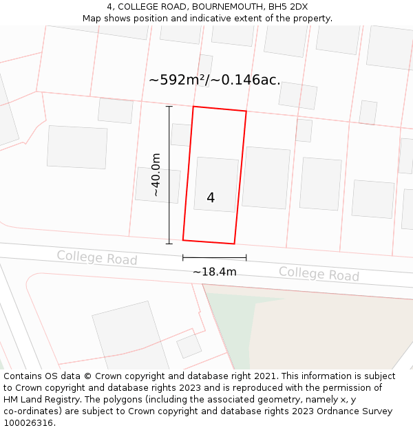 4, COLLEGE ROAD, BOURNEMOUTH, BH5 2DX: Plot and title map