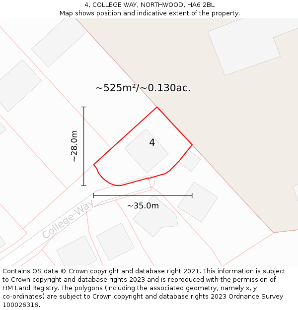 4, COLLEGE WAY, NORTHWOOD, HA6 2BL: Plot and title map