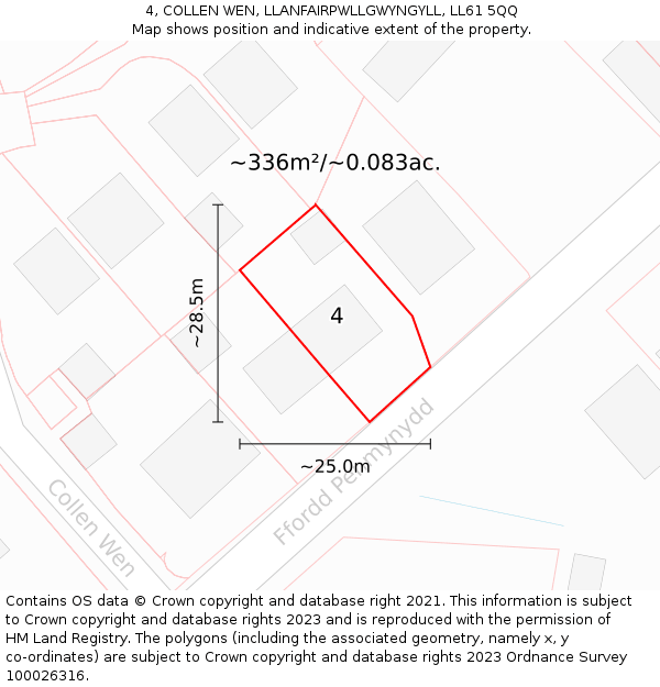 4, COLLEN WEN, LLANFAIRPWLLGWYNGYLL, LL61 5QQ: Plot and title map