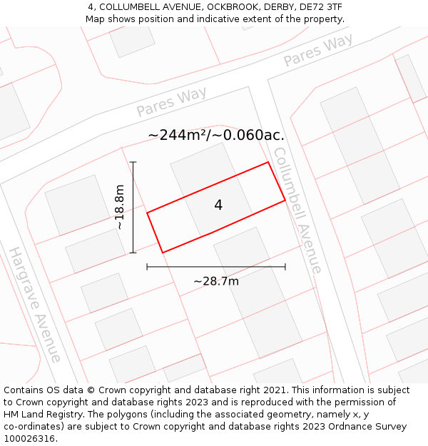 4, COLLUMBELL AVENUE, OCKBROOK, DERBY, DE72 3TF: Plot and title map