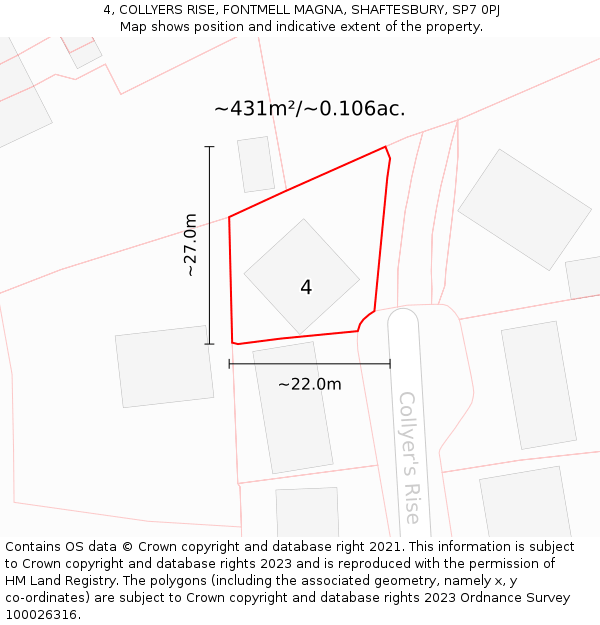 4, COLLYERS RISE, FONTMELL MAGNA, SHAFTESBURY, SP7 0PJ: Plot and title map