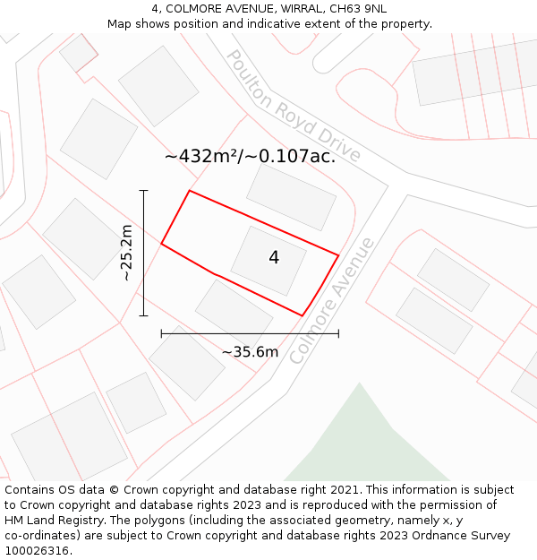 4, COLMORE AVENUE, WIRRAL, CH63 9NL: Plot and title map