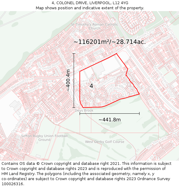 4, COLONEL DRIVE, LIVERPOOL, L12 4YG: Plot and title map